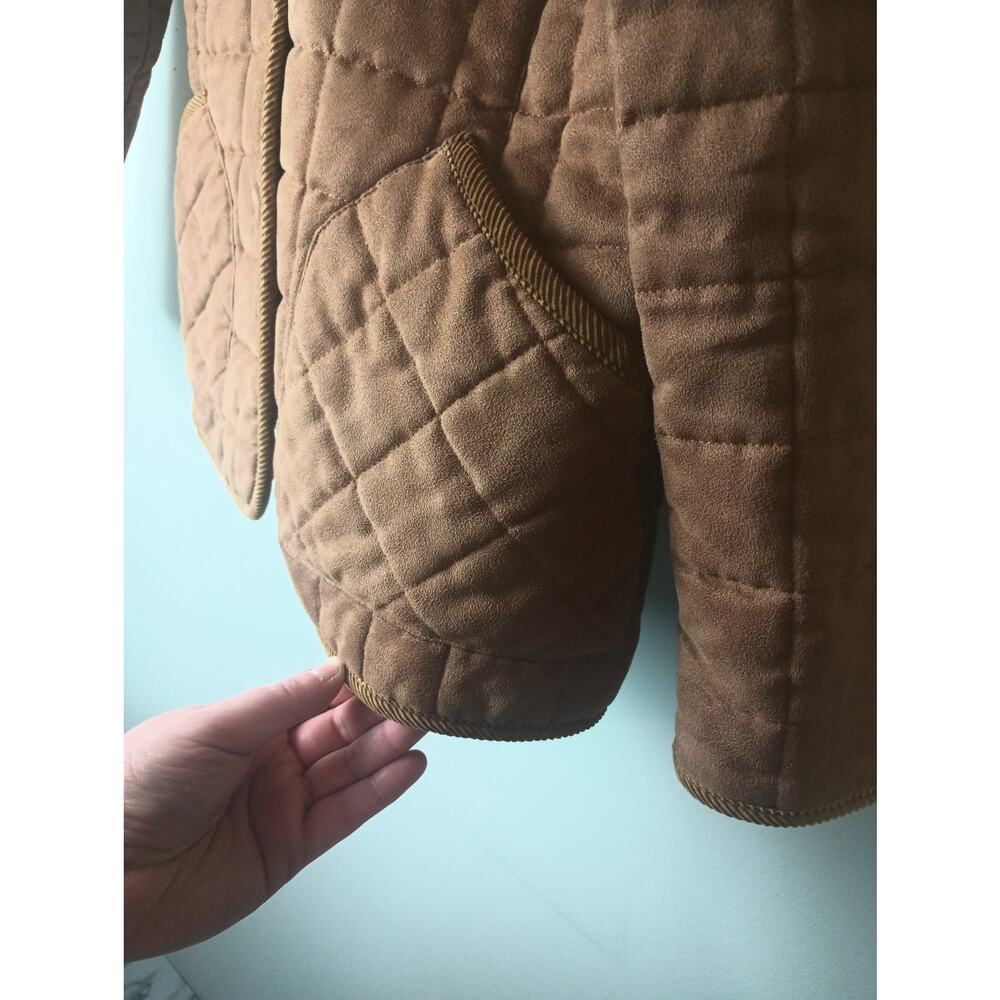 Women's Brown Quilted Barn Jacket Corduroy Collar Petite Button Front Western - Picture 2 of 6